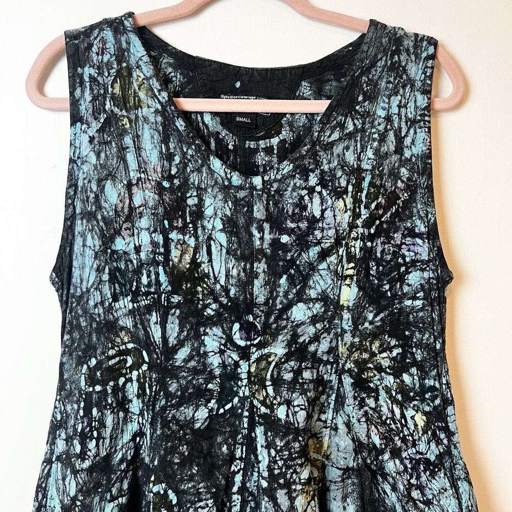 Spirit Of Courage Nnamdi Ibenagu Dress African Batik Tie Dye Sz S Black Teal - Picture 2 of 10